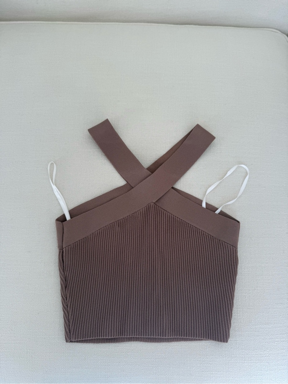 Babaton Cross-Back Ribbed Crop Camisole - Brown